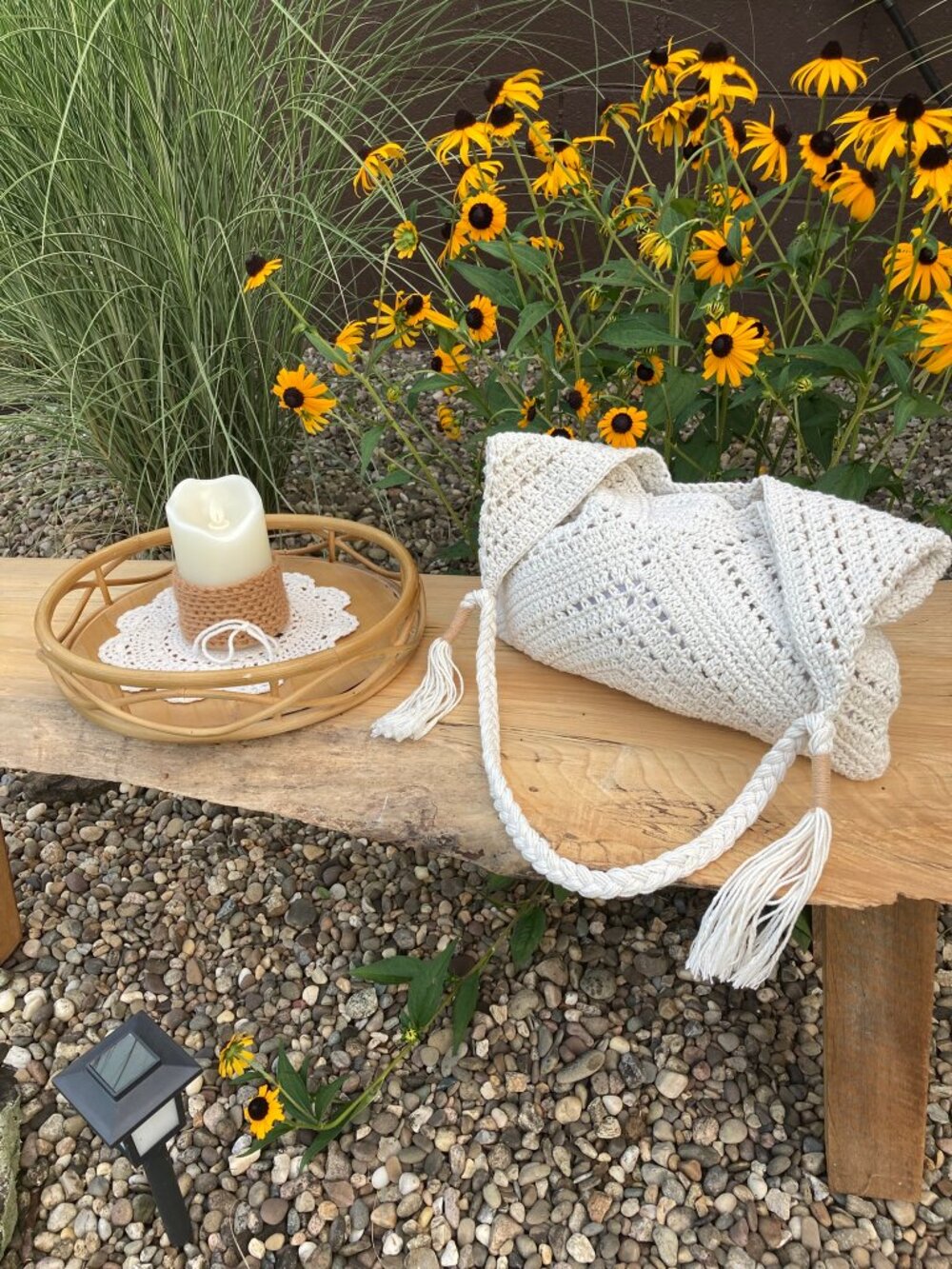 Handmade Boho Crochet Shoulder Bag Cream Tassel Slouchy Hobo Purse